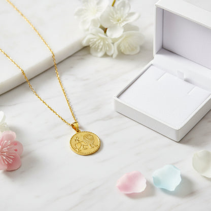Italian Design Zodiac Sign 18K Gold Roman Coin Pendent Necklace set in 18K Gold Plating Capella Jewellery