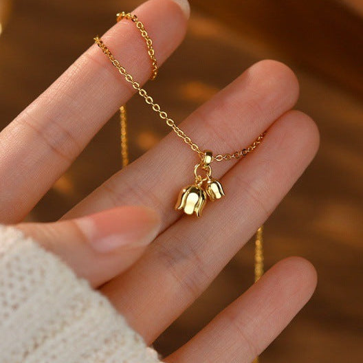French Lily's Of The Valley Design Necklace set in 18K Gold Plated 925 Sterling Silver