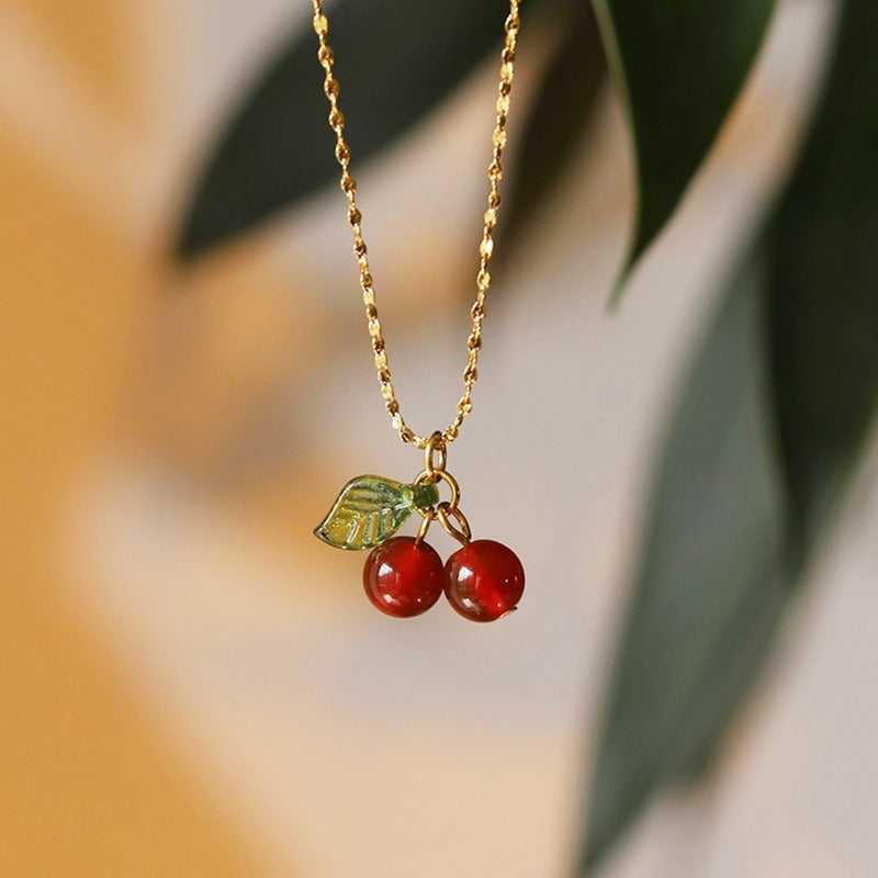 18K Gold Plated Cherry and Silver Blueberry Necklace