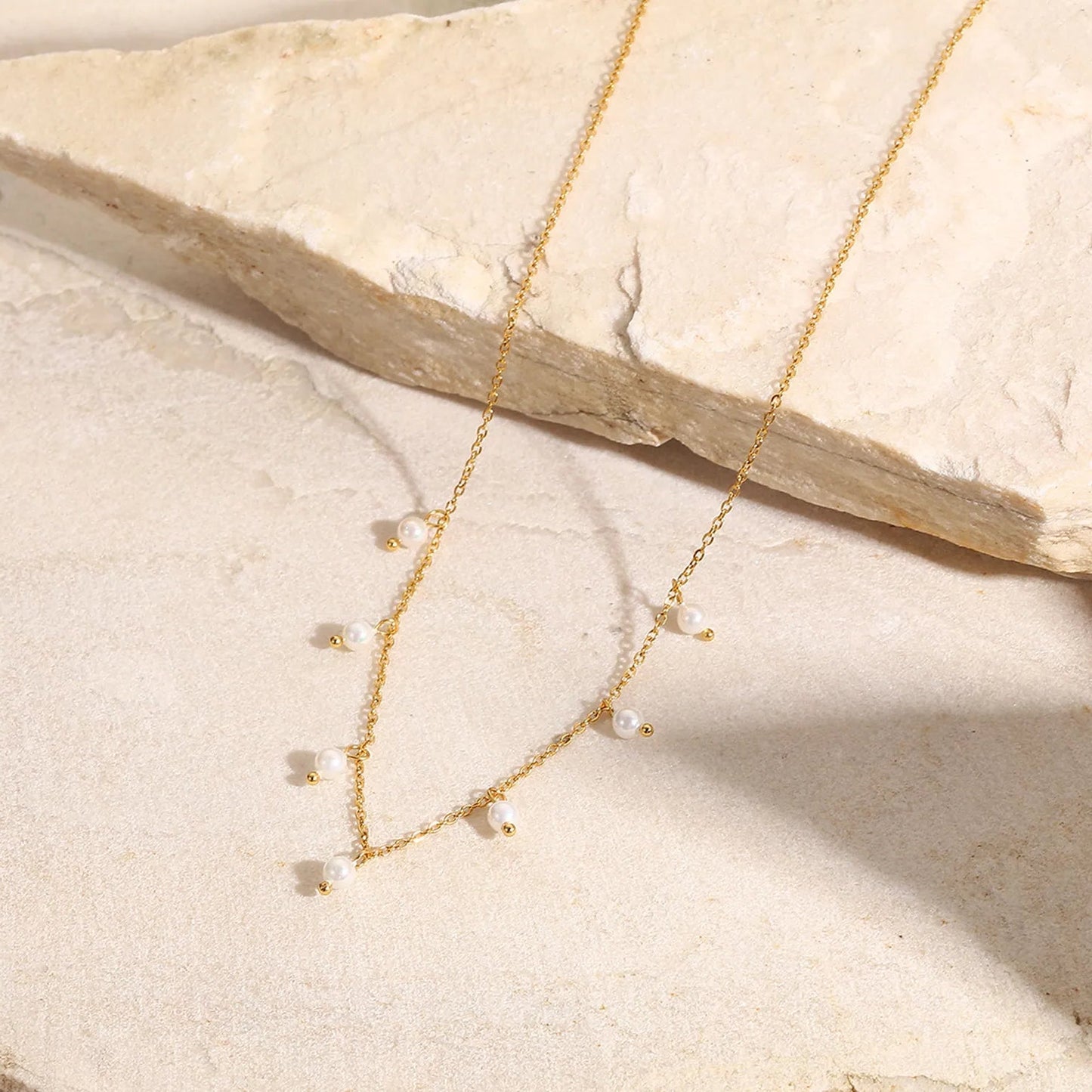 Elegant Italian Design Imitation Pearl Tassel Necklace set in 18K Gold Plating Capella Jewellery