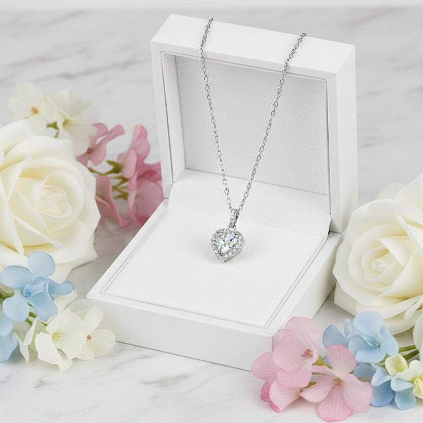 Exquisite French Heart Design 1 Carat Moissanite Diamond Pendant set in 925 Silver (GRA)