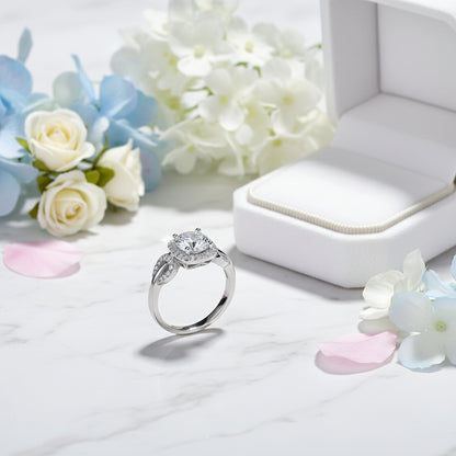European Petal Leaf Inspired 1 Carat Moissanite Ring set in 18K White Gold Plated 925 Silver (GRA) Capella Jewellery