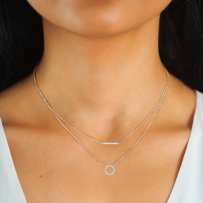Twin Layer 0.3 Carat Moissanite Diamond Necklace set in 18K Gold Plated 925 Silver (GRA)
