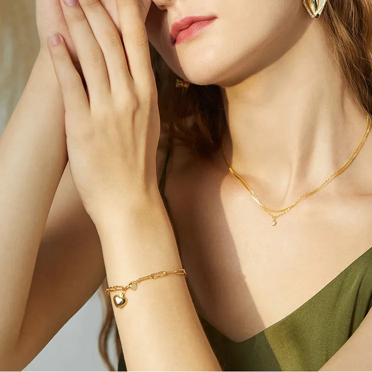 European Beautiful Heart Paper Clip Design Bracelet set in 18K Gold Plated 925 Sterling Silver Capella Jewellery