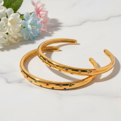 Italian Geometry Inspired Star Pattern Natural Zircon Gemstones Bracelet set in 18K Gold Plating Capella Jewellery