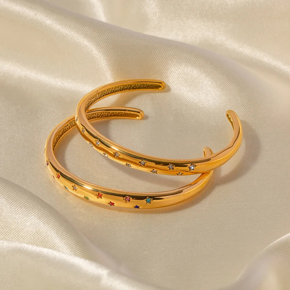 Italian Geometry Inspired Star Pattern Natural Zircon Gemstones Bracelet set in 18K Gold Plating Capella Jewellery