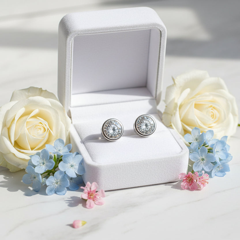 Modern Round 2 Ct Moissanite Diamond Earrings set in 18K White Gold Plated 925 Silver (GRA)