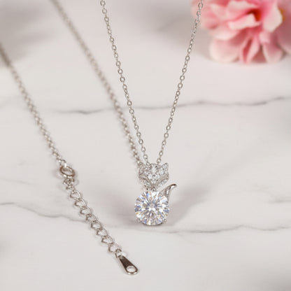 French Fox Design 2 Carat Moissanite Pendent set in 18K White Gold Plated 925 Silver Capella Jewellery