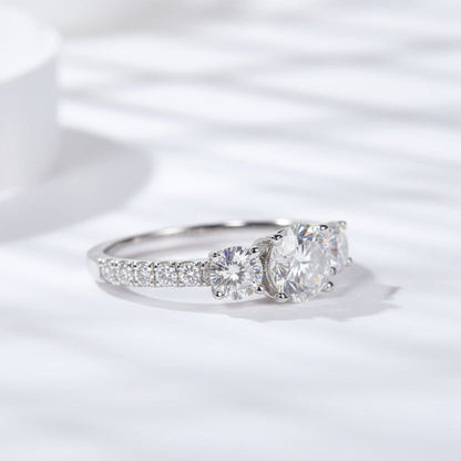 French Three Stone Micro Pavé Sides 1.8 Carat Moissanite Ring set in Platinum Plated 925 Silver (GRA) Capella Jewellery
