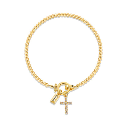 Holy Christian Cross Birth Stone Natural Zircon Gemstone Charm Bracelet set in 18K Gold Plating Capella Jewellery