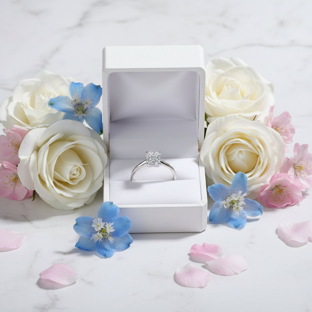 Italian Rectangle Cut Design 1 Carat Moissanite Diamond Ring set in Platinum Plated 925 Silver (GRA)