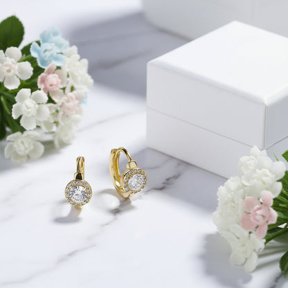 Italian Square / Round Design Natural Zircon Gemstone Earrings set in Platinum Plated 925 Silver Capella Jewellery