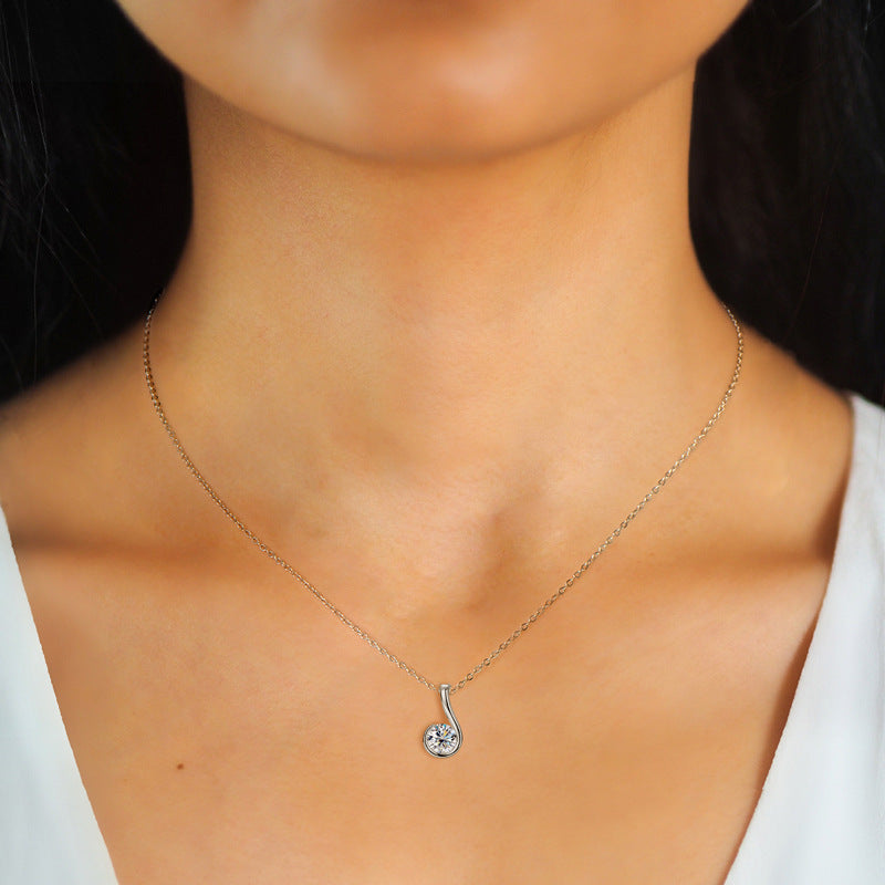 Korean Waterdrop 1 Carat Moissanite Diamond Pendant set in Gold plated 925 Silver (GRA)