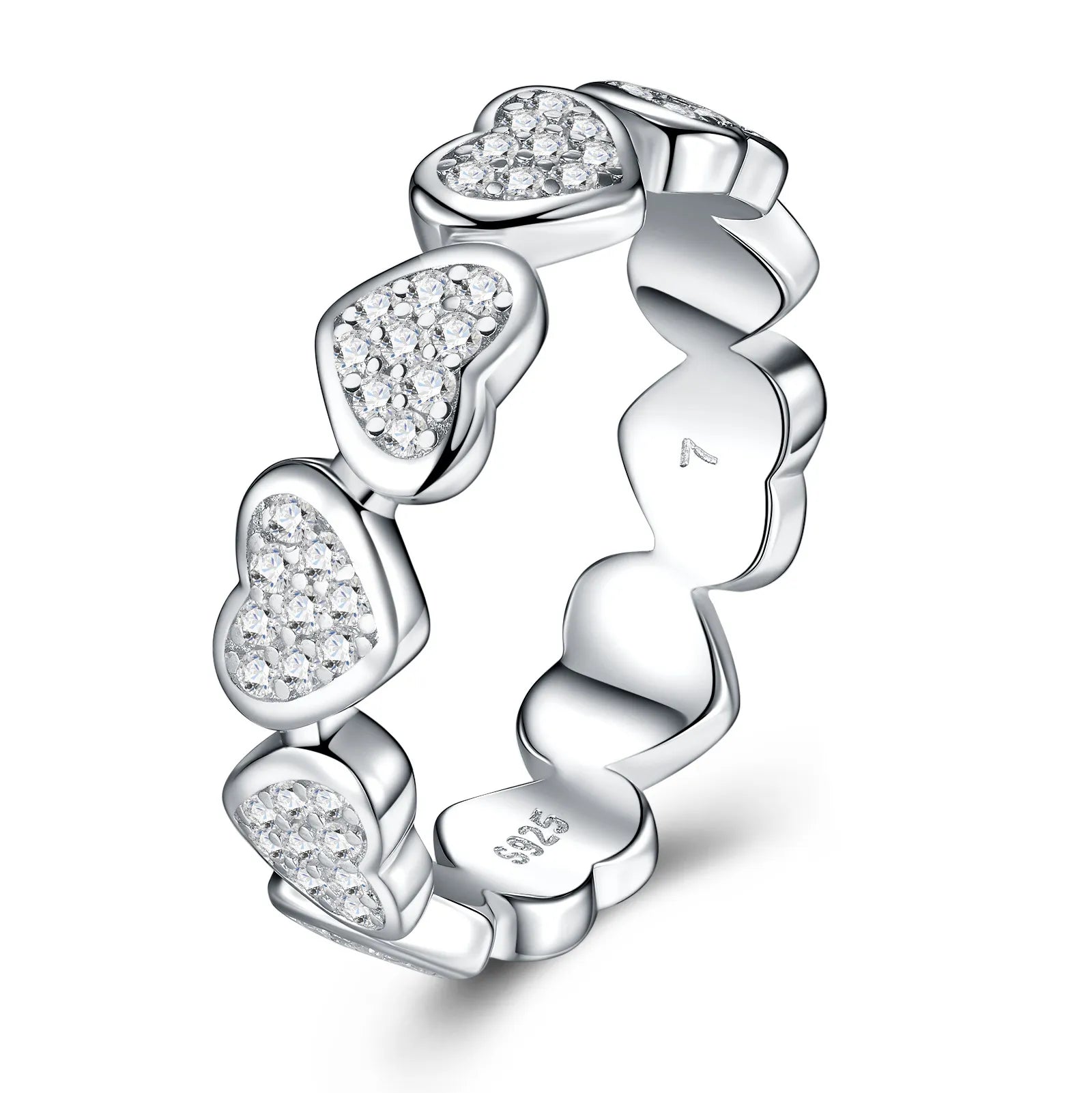 European Pavé Hearts Micro 90 Moissanite Diamond Ring 18K White Gold Plated 925 Silver (GRA)