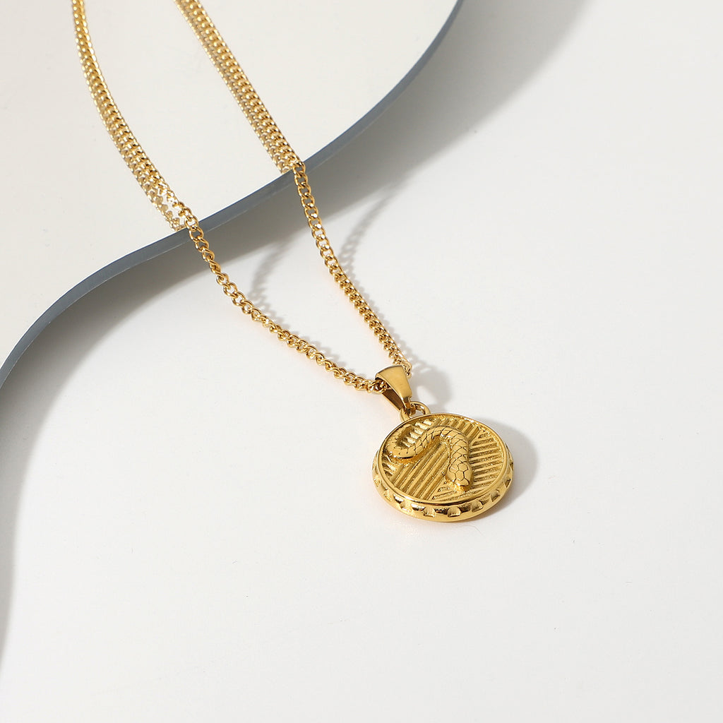 18K Gold Plated Snake Coin Pendant Necklace