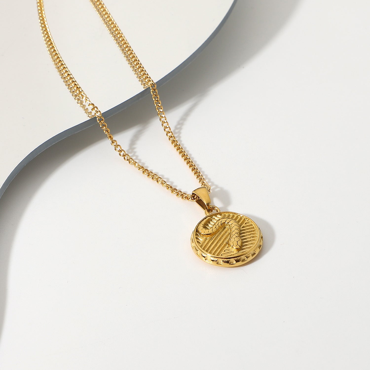 18K Gold Plated Snake Coin Pendant Necklace