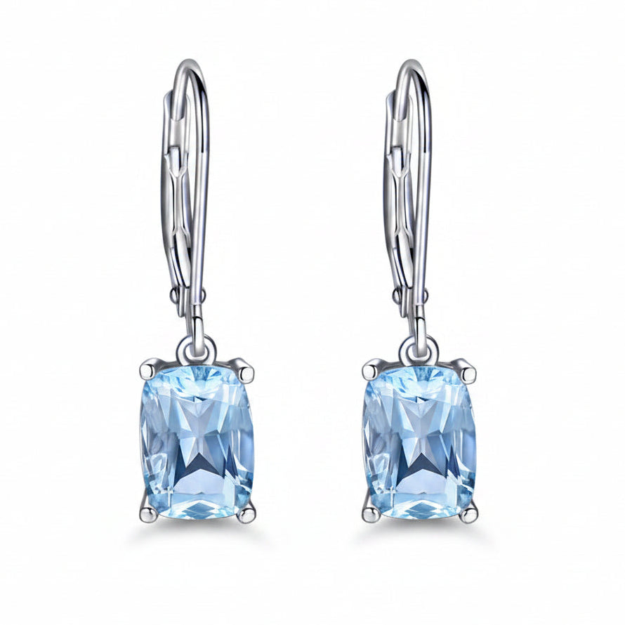 Lady Blue Natural Topaz Gemstone Pendant Earrings set in 18K White Gold Plated 925  Silver