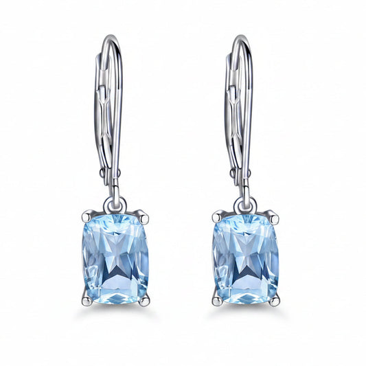 Lady Blue French Natural Topaz Gemstone Pendant Earrings set in 18K White Gold Plated 925 Silver