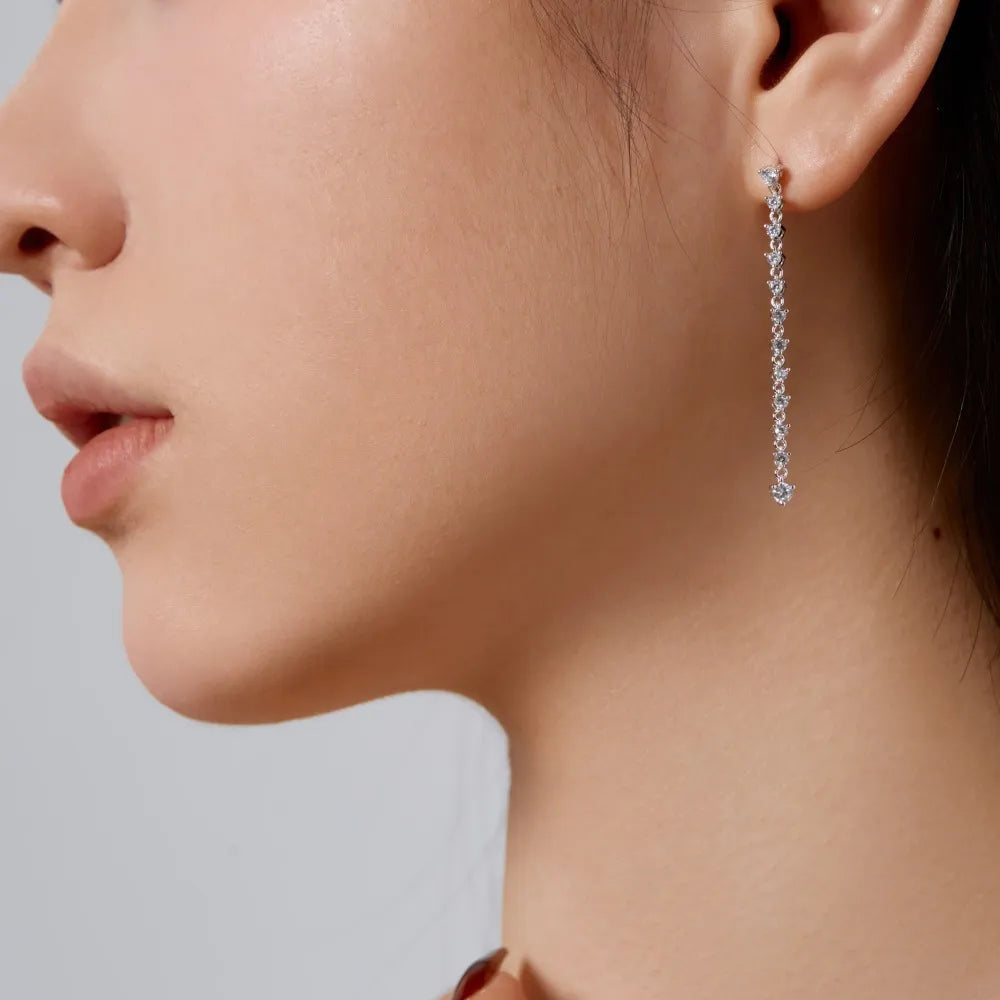 Modern French Tassel Design Natural Zircon Gemstone Earrings set in Platinum Plated 925 Silver Capella Jewellery