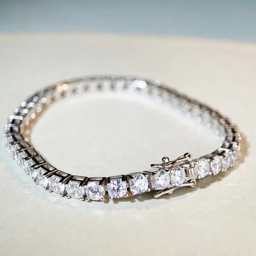 European Tennis Bracelet Pave Full 1 Carat Moissanite set in Platinum Plated 925 Silver (GRA) Capella Jewellery