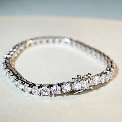 European Tennis Bracelet Pave Full 1 Carat Moissanite set in Platinum Plated 925 Silver (GRA) Capella Jewellery