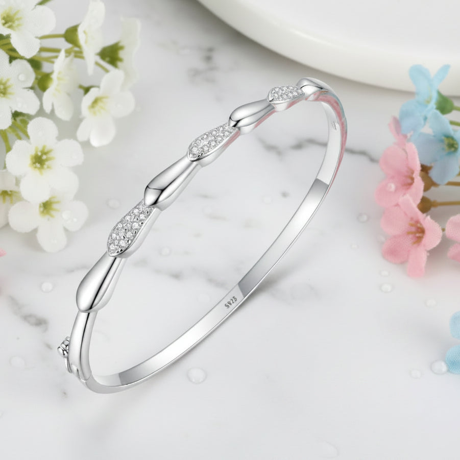 Modern Bangle Micro inlay Natural Zircon Crystal Gemstone Bracelet set in 925 Silver