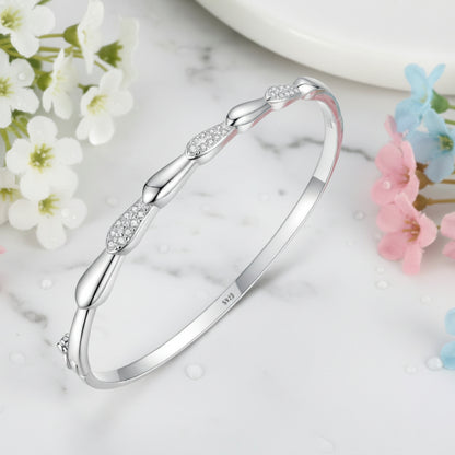 Italian Modern Bangle Pavé Natural Zircon Gemstone Bracelet in 18K White Gold Plated 925 Silver Capella Jewellery