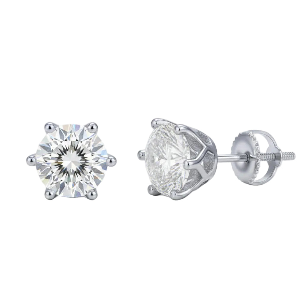 French Classic Six-Claw 4 Carat Moissanite Earrings set in Platinum Plated 925 Silver (GRA) Capella Reya pic 1