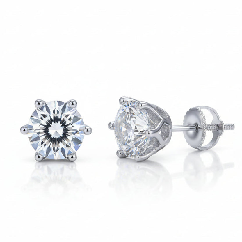 Classic Six Claw 4 Carat Moissanite Diamond Stud Earrings set in 925 Sterling Silver (GRA)