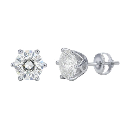 French Classic Six-Claw 4 Carat Moissanite Earrings set in Platinum Plated 925 Silver (GRA) Capella Reya pic 1