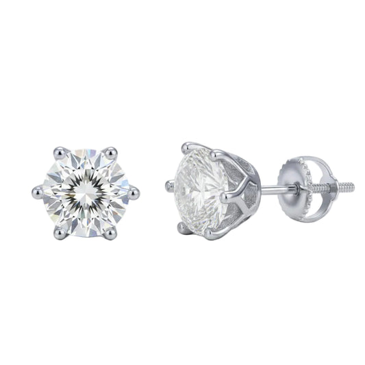 French Classic Six-Claw 4 Carat Moissanite Diamond Earrings set in Platinum Plated 925 Silver (GRA)
