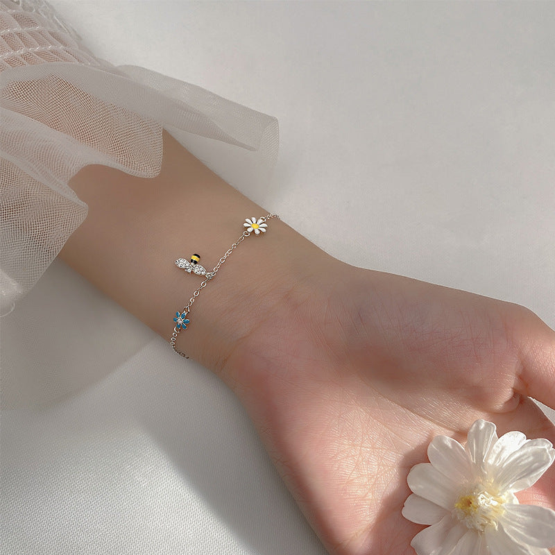Beautiful Mori Sweet Summer Flowers Rhinestone Bracelet set in 925 Sterling Silver