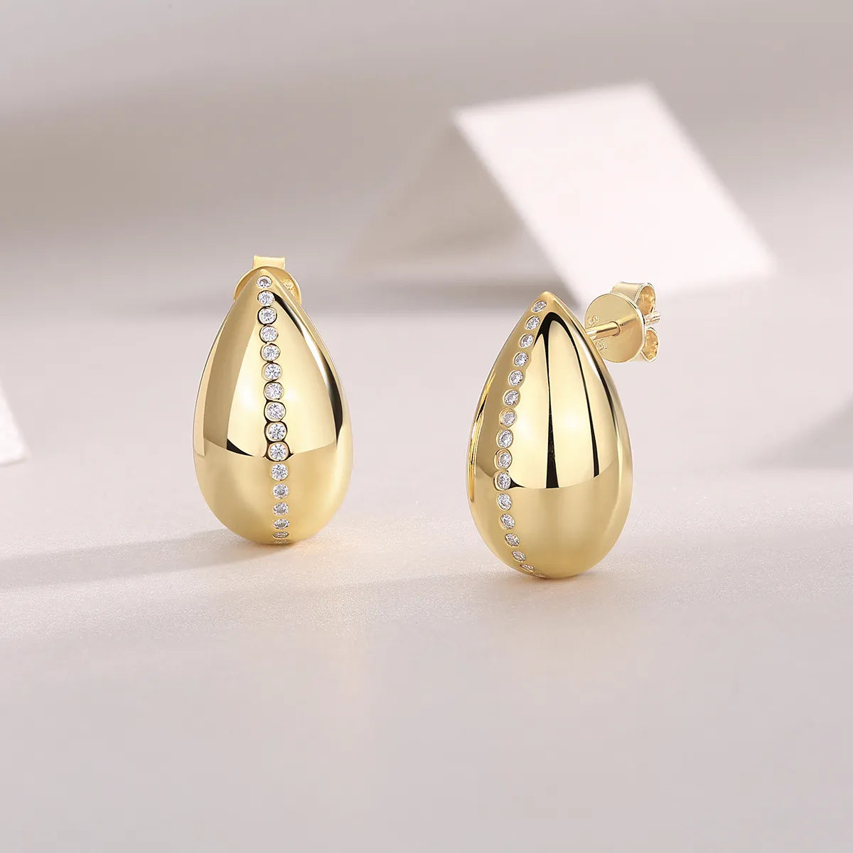 Golden Drop earrings Micro Inlaid Moissanite Diamond set in 18K Gold Plated 925 Silver (GRA)