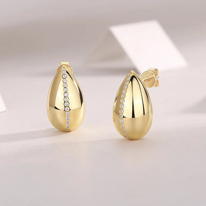 Golden Drop Italian Inspired Micro Inlaid Moissanite Earrings set in 18K Gold Plated 925 Silver (GRA) Capella Reya pic 6