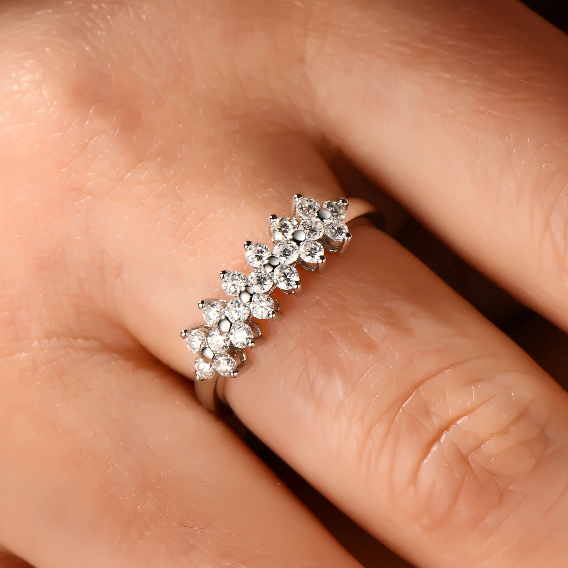Four Leaf Clover Micro 0.6 Carat Moissanite Diamond Ring set in 18K Gold Plated 925 Silver (GRA)