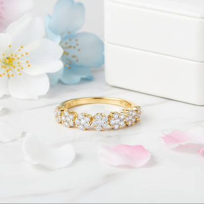 Five Four-Leaf Clover Micro Inlay 0.5 Carat Moissanite Ring set in Platinum Plated 925 Silver Capella Jewellery
