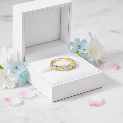 Five Four-Leaf Clover Micro Inlay 0.5 Carat Moissanite Ring set in Platinum Plated 925 Silver Capella Jewellery
