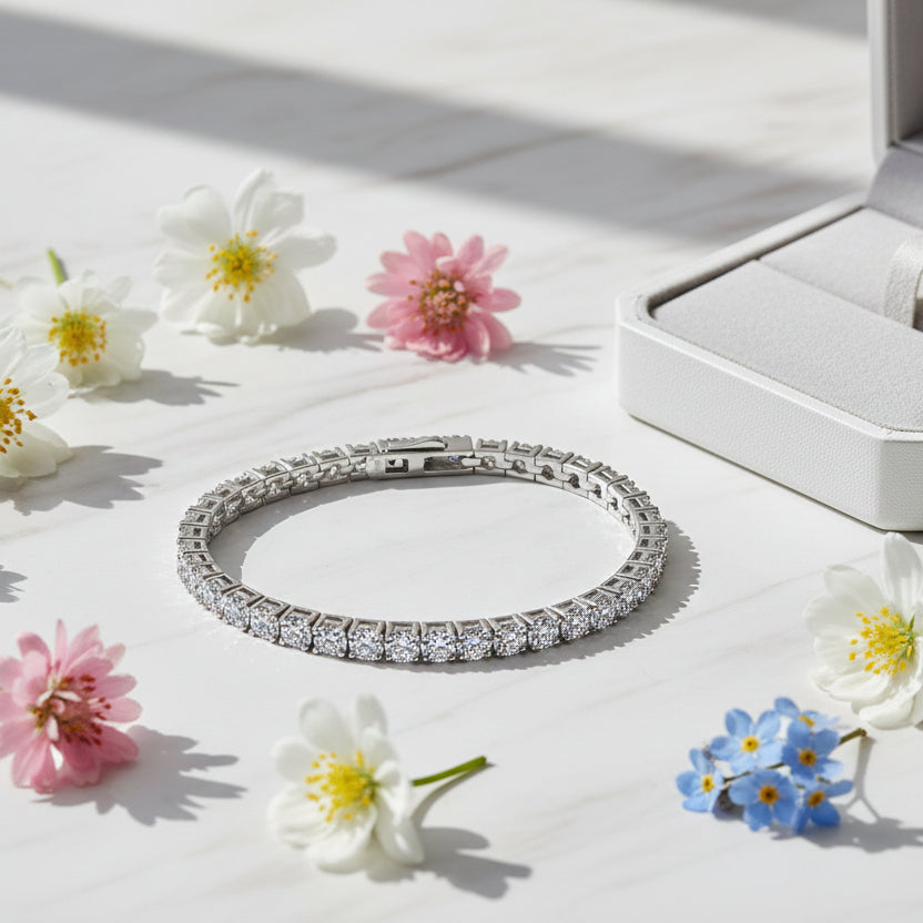 Tennis Bracelet Full 0.5 Carat Moissanite Diamonds set in 18K White Gold 925 Silver (GRA)