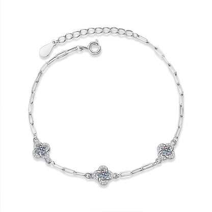 Three Clover 0.6 Carat Moissanite Bracelet set in 18K White Gold Plated 925 Silver Capella Jewellery