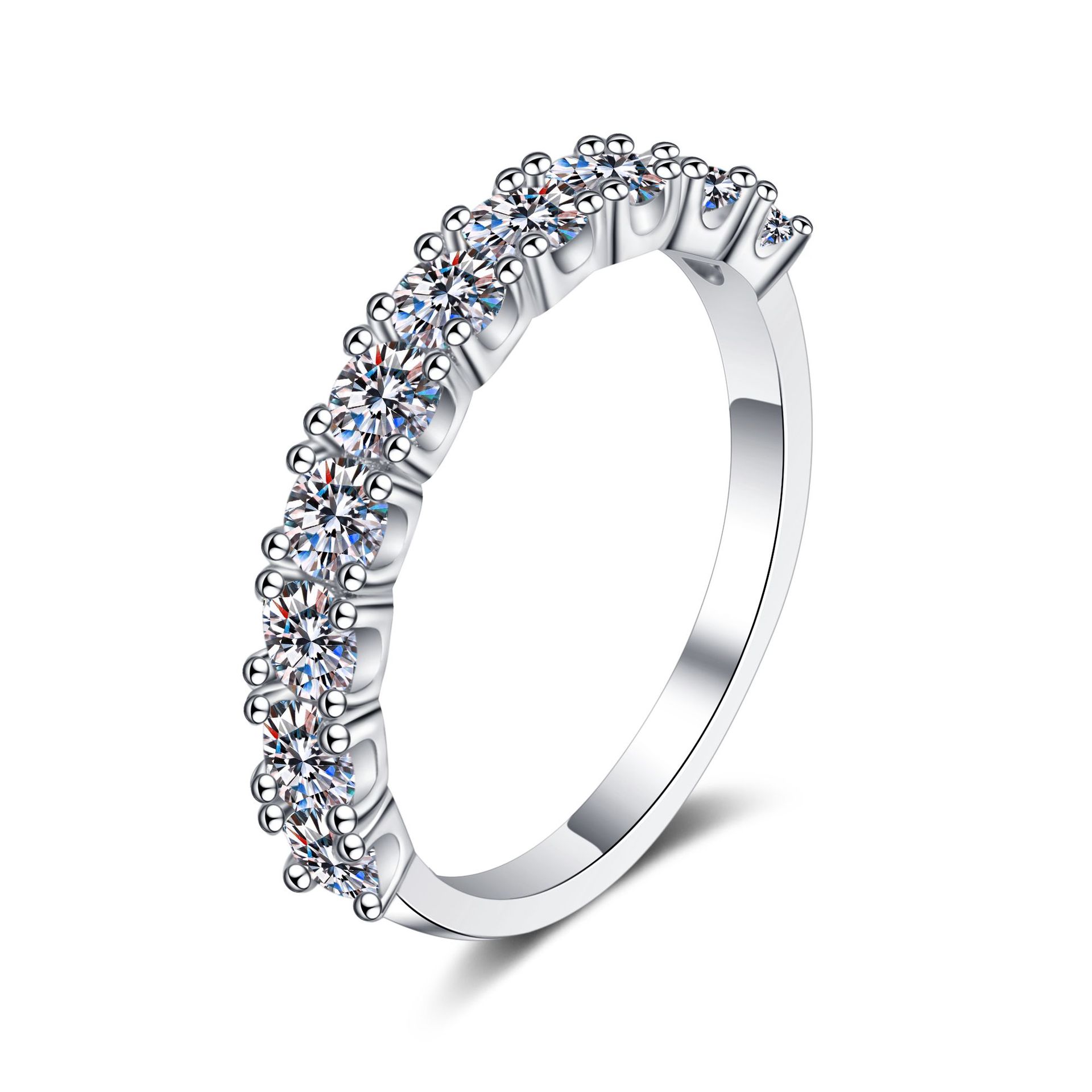 French Princess Eternity Ring 1 Carat Moissanite Diamond set in Platinum Plated 925 Silver (GRA)