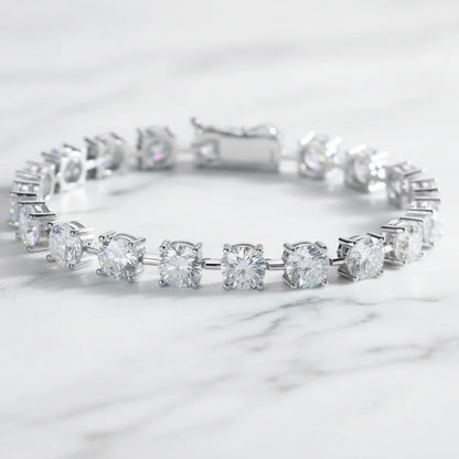 French Time Bracelet Row Of 1 Carat Moissanite set in 18K White Gold Plated 925 Silver (GRA) Capella Jewellery
