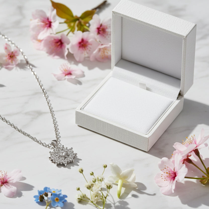 Snowflake 0.3 Carat Moissanite Diamond Necklace set in 18K White Gold Plated 925 Silver