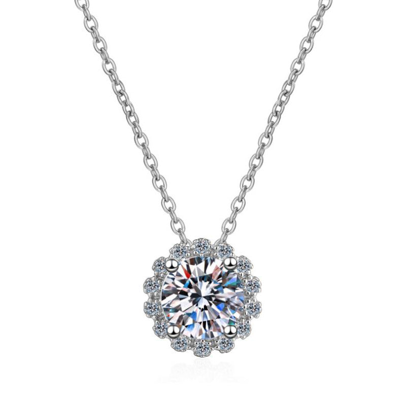 Sunshine Halo Pendant 1 Carat Moissanite Diamond Necklace set in 925 Silver