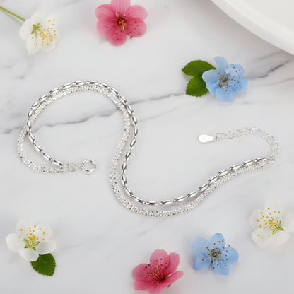 Italian Modern Rice Bead Double Layer Bracelet set in White Gold Plated 925 Sterling Silver Capella Jewellery