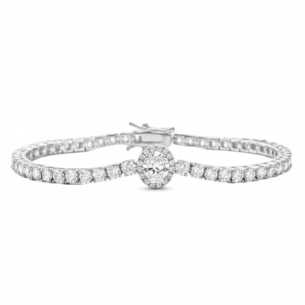 French Tennis Bracelet set in Full Pave (3mm) Natural Zircon Gemstones 18K White Gold Plating Capella Jewellery