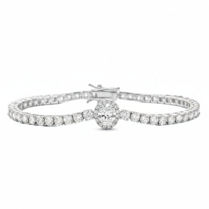French Tennis Bracelet set in Full Pave (3mm) Natural Zircon Gemstones 18K White Gold Plating Capella Jewellery