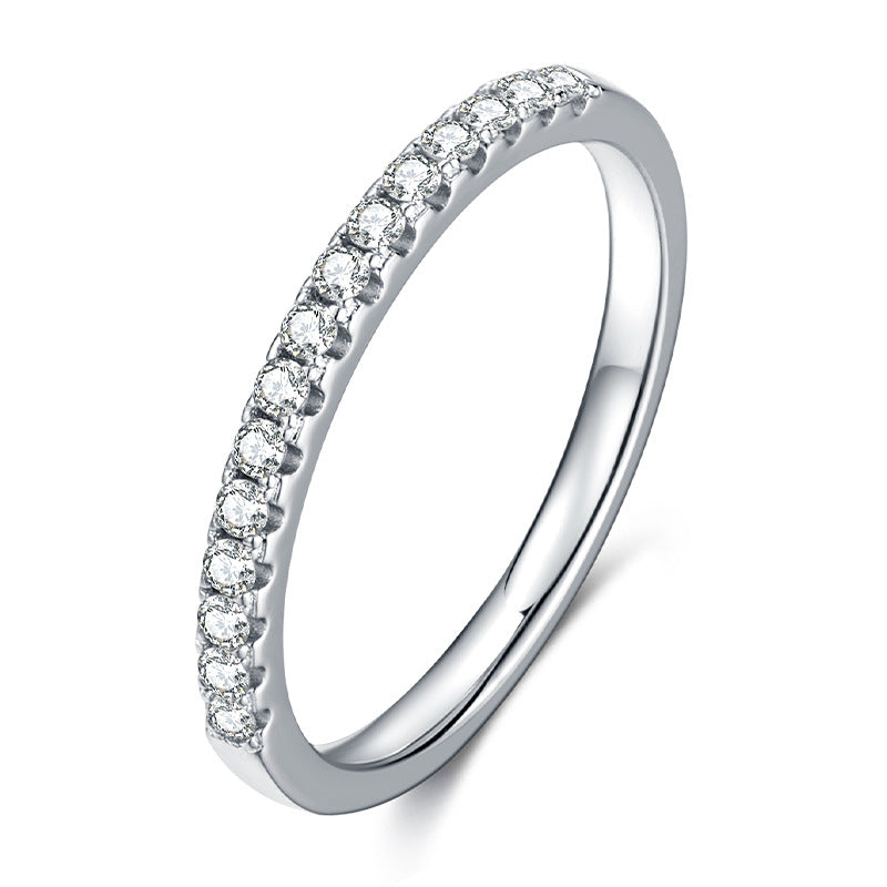 French V-Shape/Round Pavé Micro Inlay Moissanite Ring set in 18K White Gold Plated 925 Silver Capella Jewellery