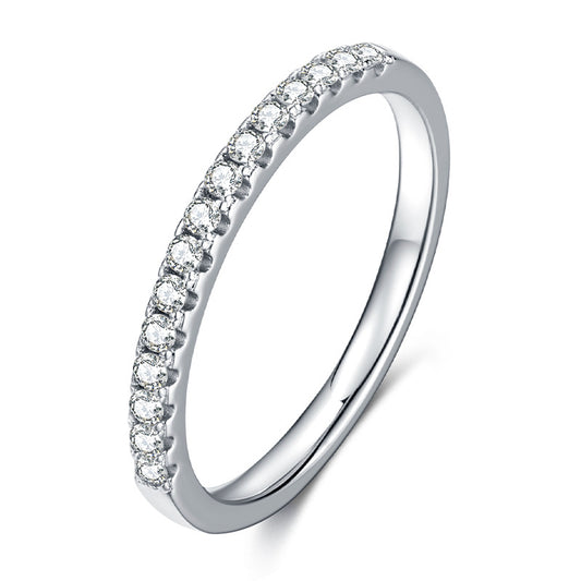 French V-Shape/Round Pavé Micro Inlay Moissanite Diamond Ring set in 18K White Gold Plated 925 Silver