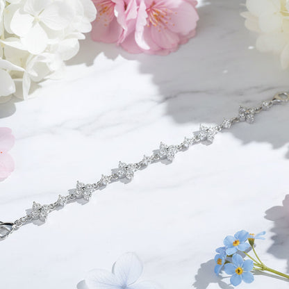 French Five Flower Natural Zircon Gemstone Bracelet set in 18K White Gold Plated 925 Silver Capella Jewellery