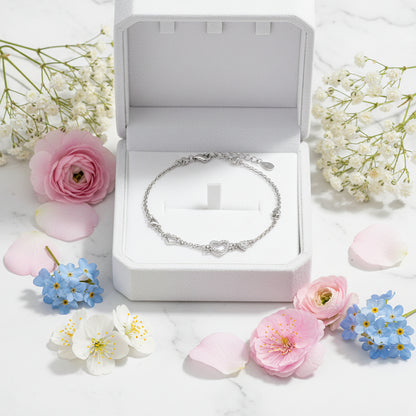 Silver Heart Micro Pavé Natural Zircon Gemstone Bracelet set in 18K White Gold Plated 925 Silver Capella Jewellery